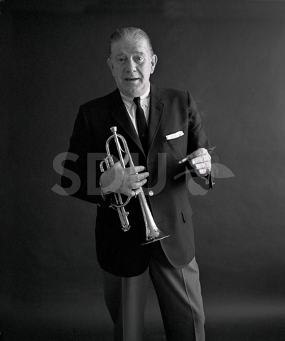 Wild Bill Davison. Playing cornet in recording studio, New York, 1964