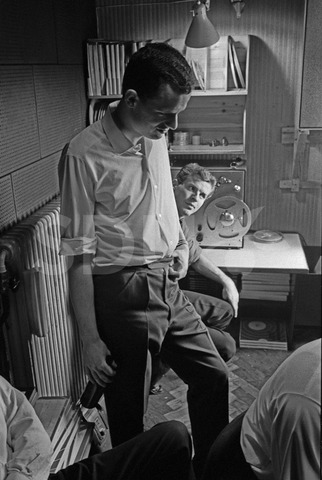 Niels-Henning Ørsted Pedersen. And Alex Riel at the Metronome recording studio, in Copenhagen, 1965