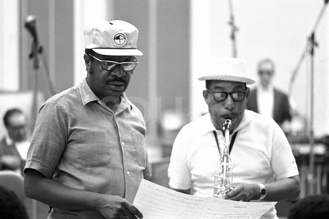 Johnny Hodges and Jimmy Jones. Practicing in a recording studio, New York, 1969