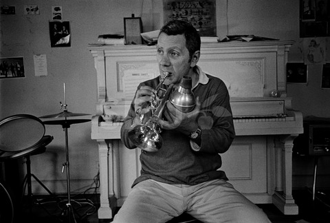 Ruby Braff. Practicing on his trumpet at his home, New York, 1969