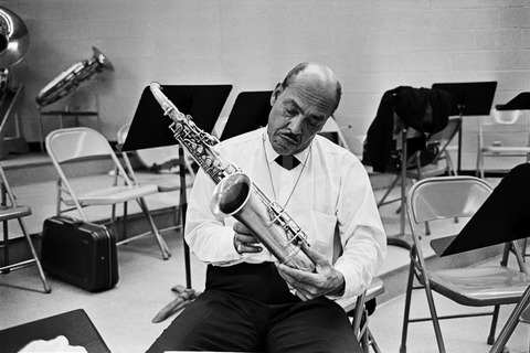 Marshall Royal. Practicing on his clarinet in a recording studio, New York, 1966