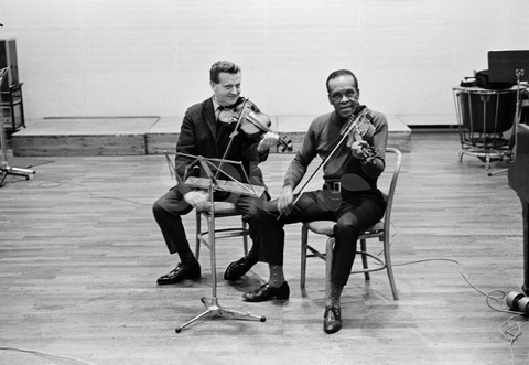 Stuff Smith and Poul Olsen. Playing violin at the Radiohouse (Danmarks Radio), Copenhagen,1965