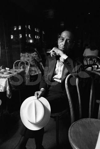 Sonny Greer. Sitting and drinking coffee at a café, New York, 1975