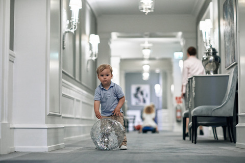 sebastian with ball in corridor 