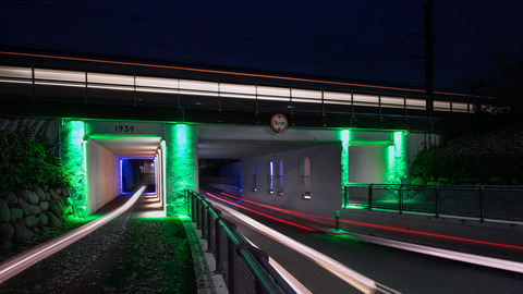 Belysning på jernbanebro i Bramming, 2019.