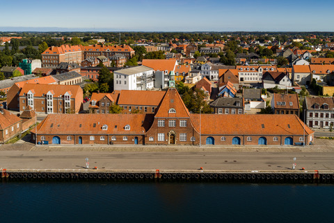 Nakskov by Skibs  og Søfartsmuseeum luftfoto credit Rune Johansen