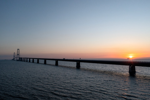 DJI 0939 East Bridge (approach span) sunset. Yellow pylons