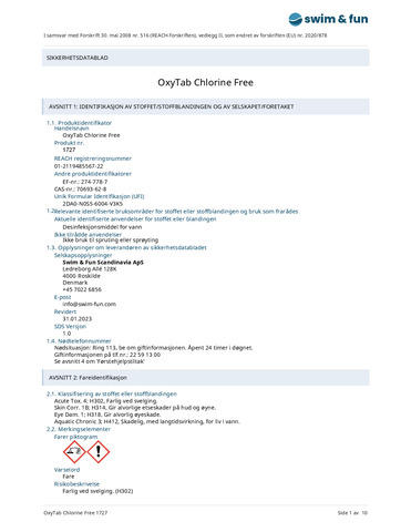 OxyTab Chlorine Free 1727