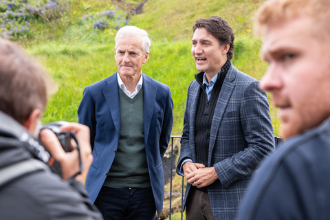 Jonas Gahr Støre and Justin Trudeau at Vestmannaeyjar