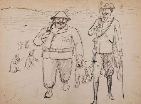 Michael Ancher: Karikatur af Locher og Brodersen på vej hjem fra jagten. U.å. Skagens Kunstmuseer