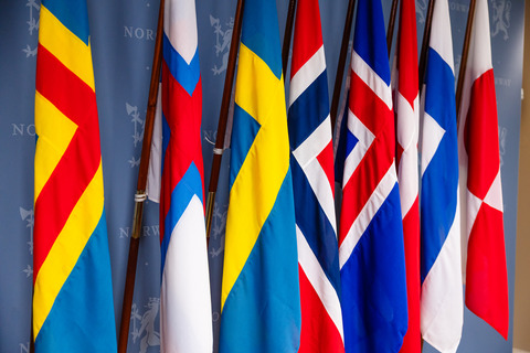 Wall with Nordic flags
