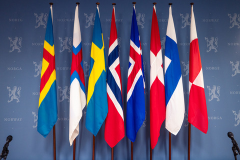 Wall with the Nordic flags