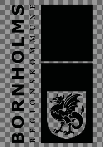 Bornholms Regionskommune logo med skjold baggrund og titel   Sort hvid