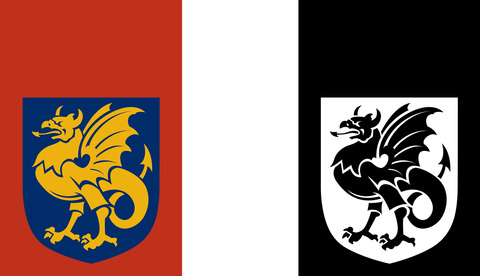 Bornholms Regionskommune logo med skjold og baggrund - Flere farver